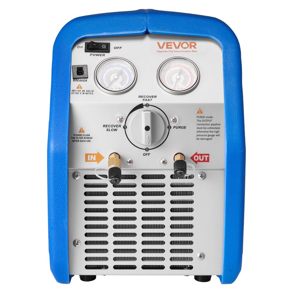 VEVOR Portable Refrigerant Recovery Machine, 3/4 HP 120V 60Hz Single Cylinder AC Recovery Machine for Liquid Vapor Refrigerant, 1750 RPM Recycling Unit HVAC for Automotive & Household Air Conditioning