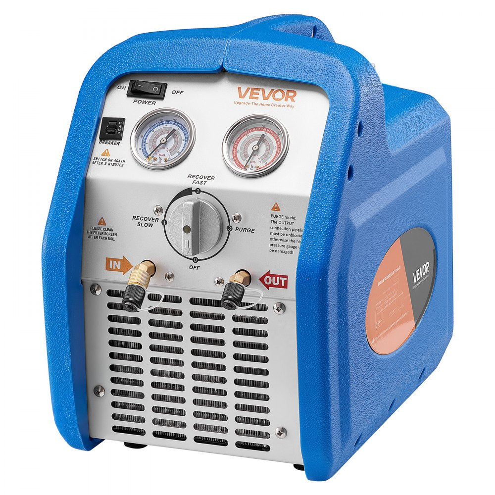 VEVOR Portable Refrigerant Recovery Machine, 3/4 HP 120V 60Hz Single Cylinder AC Recovery Machine for Liquid Vapor Refrigerant, 1750 RPM Recycling Unit HVAC for Automotive & Household Air Conditioning