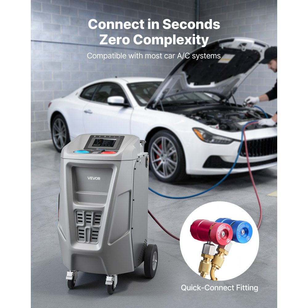 VEVOR Fully Automatic Refrigerant Recovery Machine for 1234yf, ≥98.5% Accuracy, 7-Inch Touch Screen, AC Recovery, Vacuum, and Recharging Machine for Standard and High Voltage Automotive A/C Systems