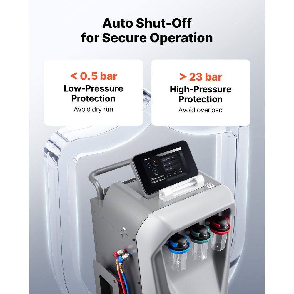 VEVOR Fully Automatic Refrigerant Recovery Machine for R134a, ≥98.5% Accuracy, 10.1-Inch Touch Screen, AC Recovery, Vacuum, Recharging and Flushing for Standard & High Voltage Automotive A/C Systems