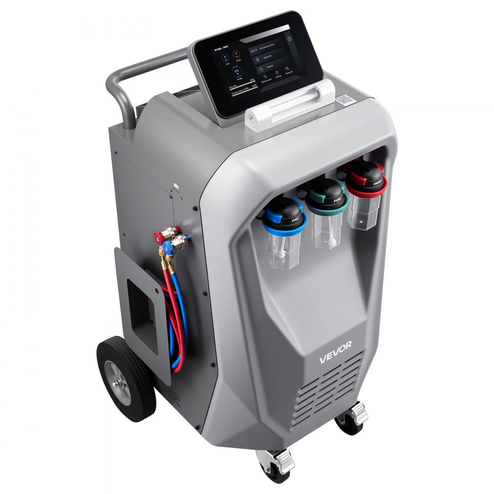 VEVOR Fully Automatic Refrigerant Recovery Machine for R134a, ≥98.5% Accuracy, 10.1-Inch Touch Screen, AC Recovery, Vacuum, Recharging and Flushing for Standard & High Voltage Automotive A/C Systems