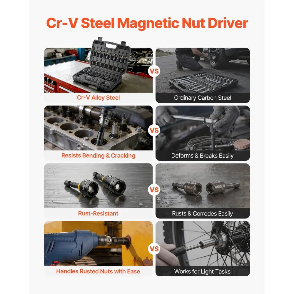 VEVOR Master Magnetic Impact Nut Driver Set 34-Piece, Metric & SAE Sizes, with Nut Setter, Quick Release Extension, Wing Nut Driver, Storage Box, Versatile for Automotive, Machinery, and DIY Tasks
