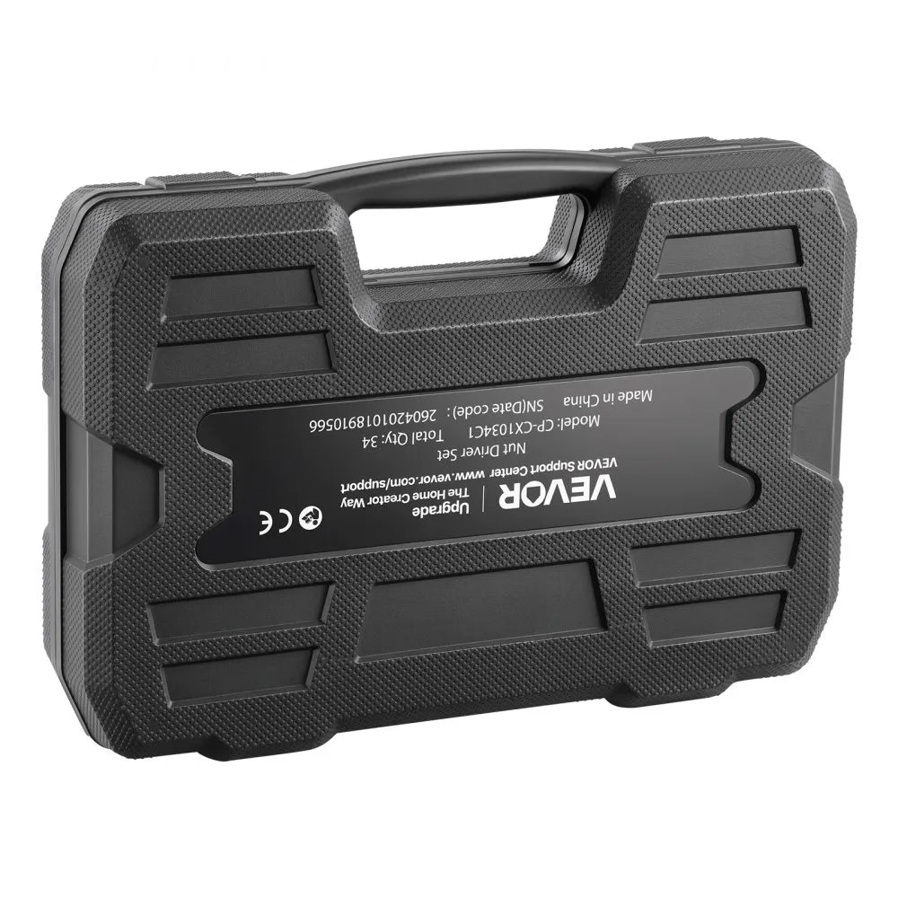 VEVOR Master Magnetic Impact Nut Driver Set 34-Piece, Metric & SAE Sizes, with Nut Setter, Quick Release Extension, Wing Nut Driver, Storage Box, Versatile for Automotive, Machinery, and DIY Tasks