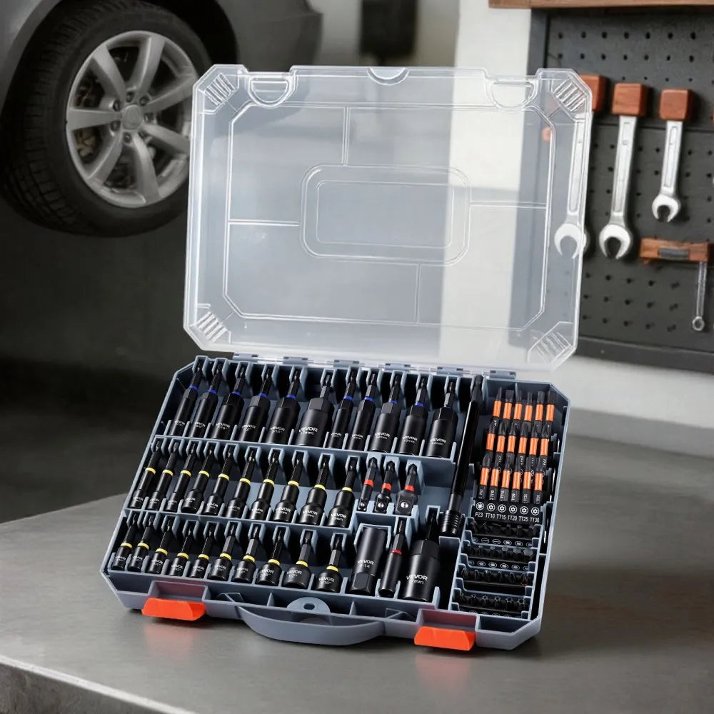 VEVOR 80-Piece Premium Magnetic Impact Nut Driver Set, Metric & SAE Sizes, with Socket Adapters, Bit Holder, Wing Nut Driver, Universal Sockets, Quick Release Extension, Power Bits, Storage Box