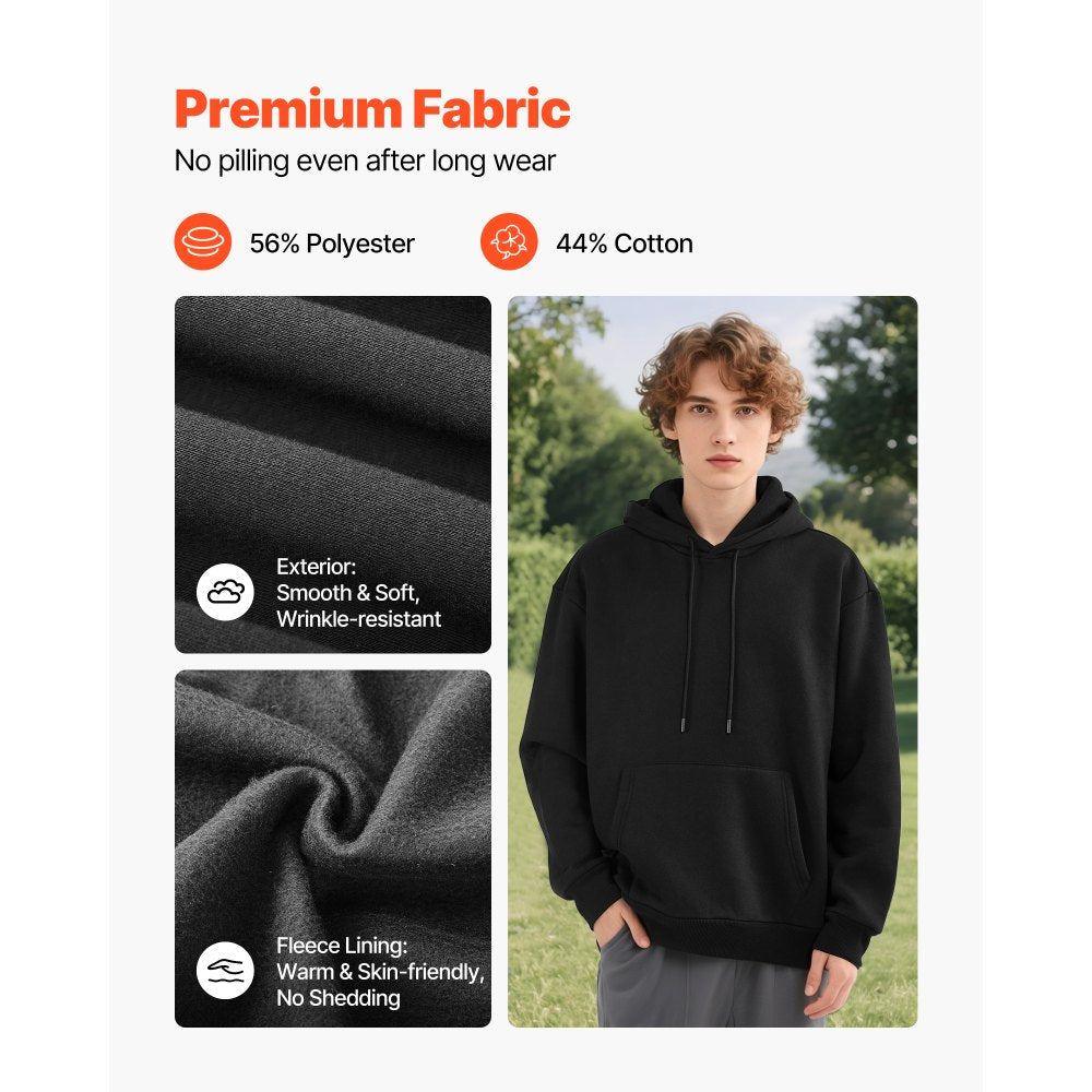 VEVOR Women Pullover Hoodie, 3X-Large Size, Fleece Long Sleeve Comfy Casual Basic Pullover Hooded Sweatshirt, Warm & Skin-friendly, Practical & Trendy, Black Hoodie with Large Pocket for Fall & Winter