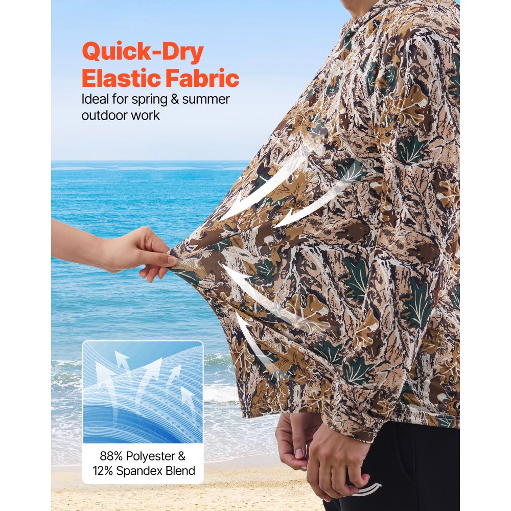 VEVOR Camo Hoodie, X-Large Size, Men Pullover Hooded Sweatshirt, Moisture Wicking & Breathable, Quick-dry, Hiking Fishing Shirt with Hood, Long Sleeves Hunting Shirts for Spring & Summer Outdoor Work