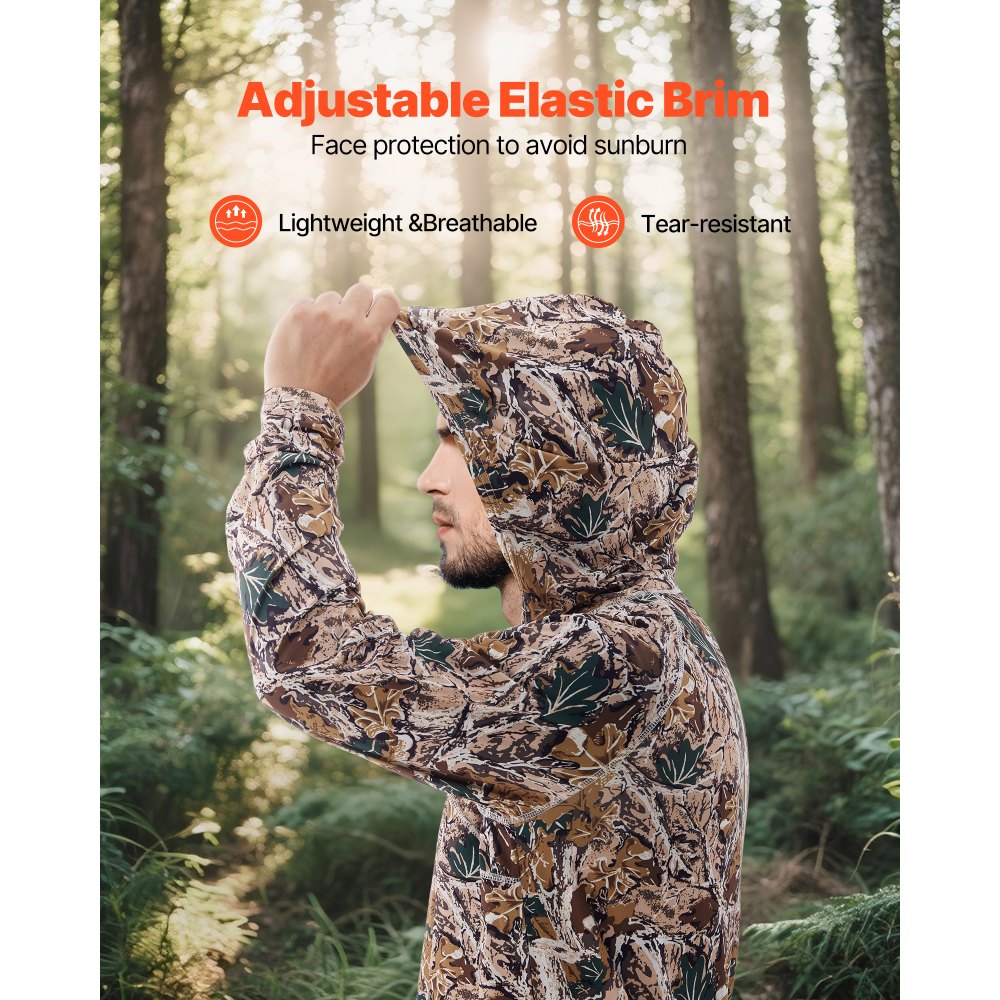 VEVOR Camo Hoodie, X-Large Size, Men Pullover Hooded Sweatshirt, Moisture Wicking & Breathable, Quick-dry, Hiking Fishing Shirt with Hood, Long Sleeves Hunting Shirts for Spring & Summer Outdoor Work