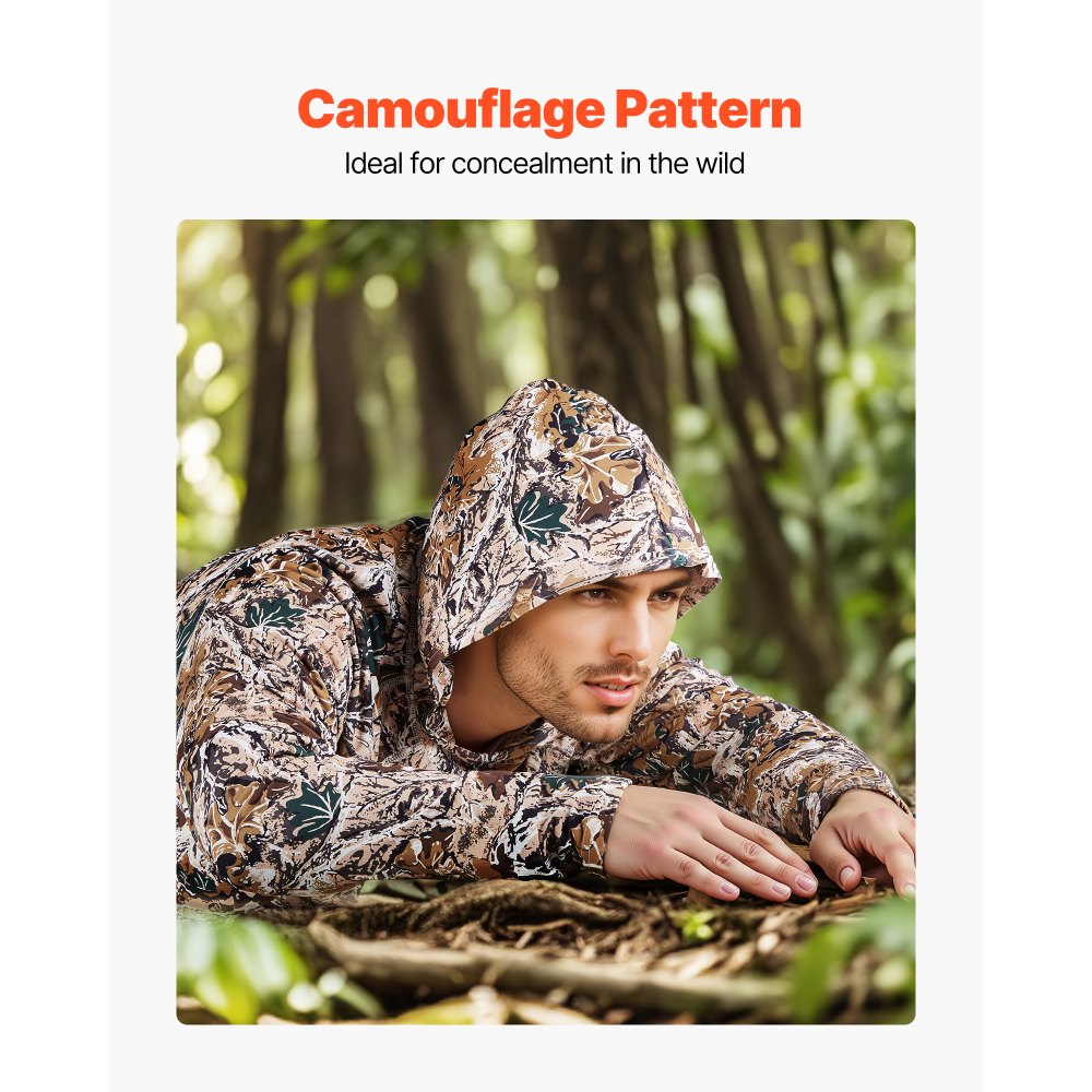 VEVOR Camo Hoodie, X-Large Size, Men Pullover Hooded Sweatshirt, Moisture Wicking & Breathable, Quick-dry, Hiking Fishing Shirt with Hood, Long Sleeves Hunting Shirts for Spring & Summer Outdoor Work