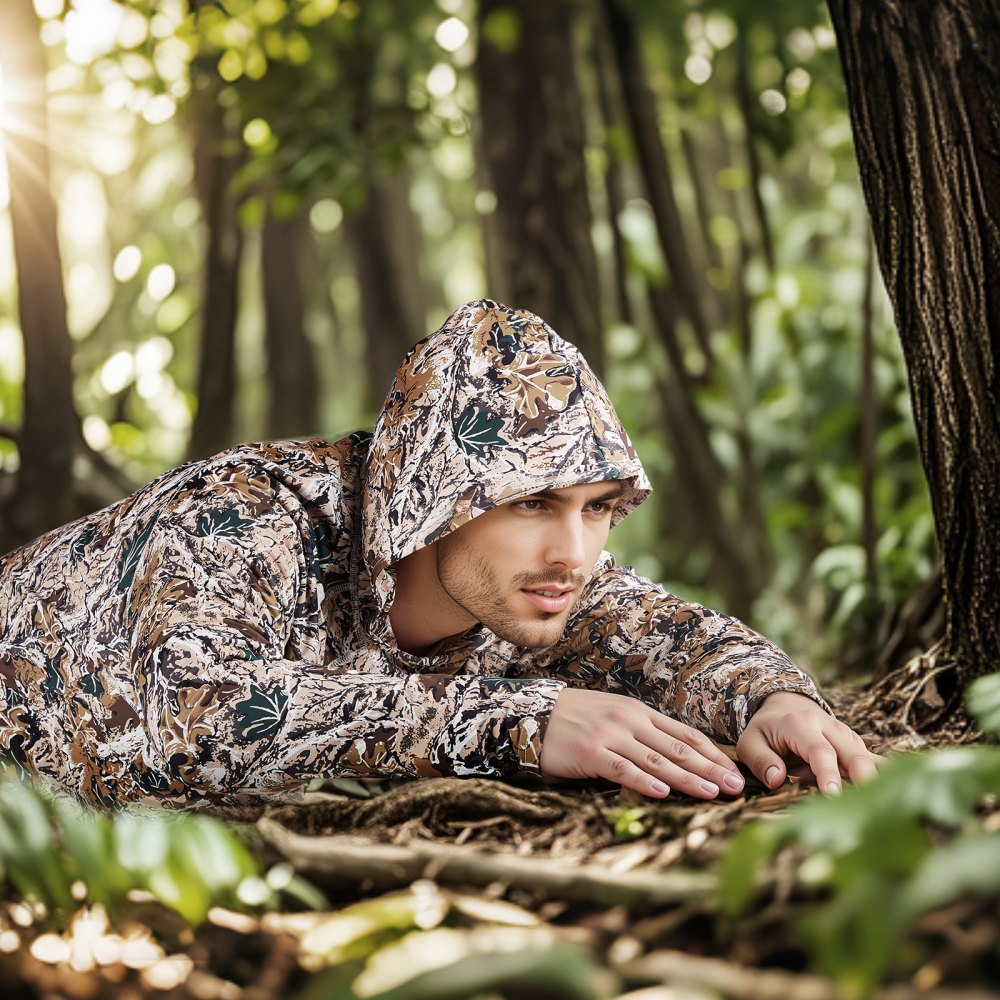 VEVOR Camo Hoodie, X-Large Size, Men Pullover Hooded Sweatshirt, Moisture Wicking & Breathable, Quick-dry, Hiking Fishing Shirt with Hood, Long Sleeves Hunting Shirts for Spring & Summer Outdoor Work