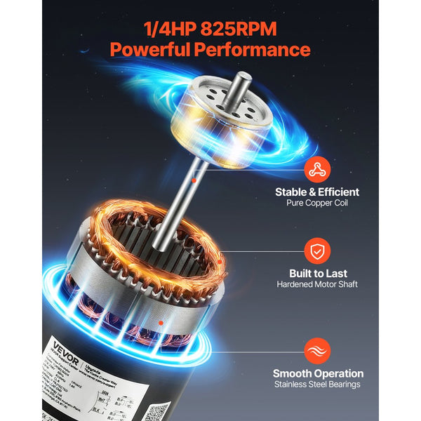 Vevor Condenser Fan Motor with Capacitor 1/4HP 825RPM 208-230V New ...