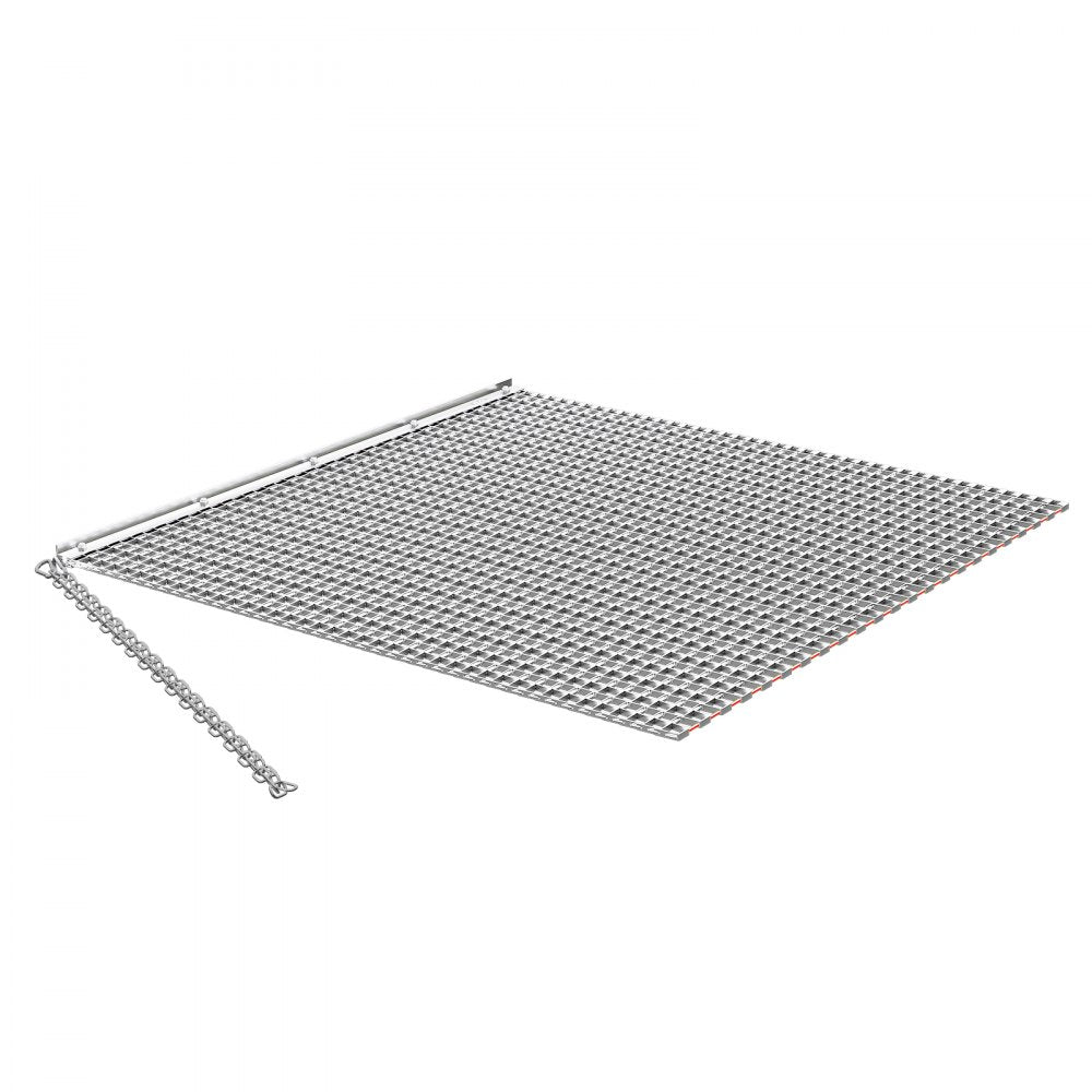 VEVOR Drag Harrow, 4 x 4 ft, High-Efficiency Chain Harrow Rake, ATVs UTVs Tractors Attachments, Durable Galvanized Steel Mesh Drag Mat with Towing Chain, for Gravel Driveway Ruts Farm Field Leveling