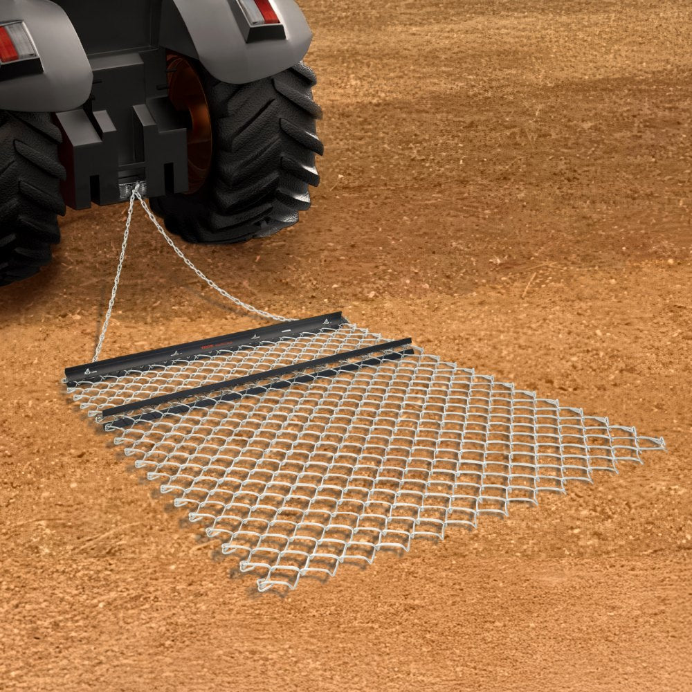 VEVOR Drag Harrow, 4 x 5 ft Chain Harrow - Made from Q235 Steel, UTV Tractor Attachments for Landscape Leveling or Sod Prepping, Durable Harrow Rake for Gravel Driveway, Farm Field Garden Black