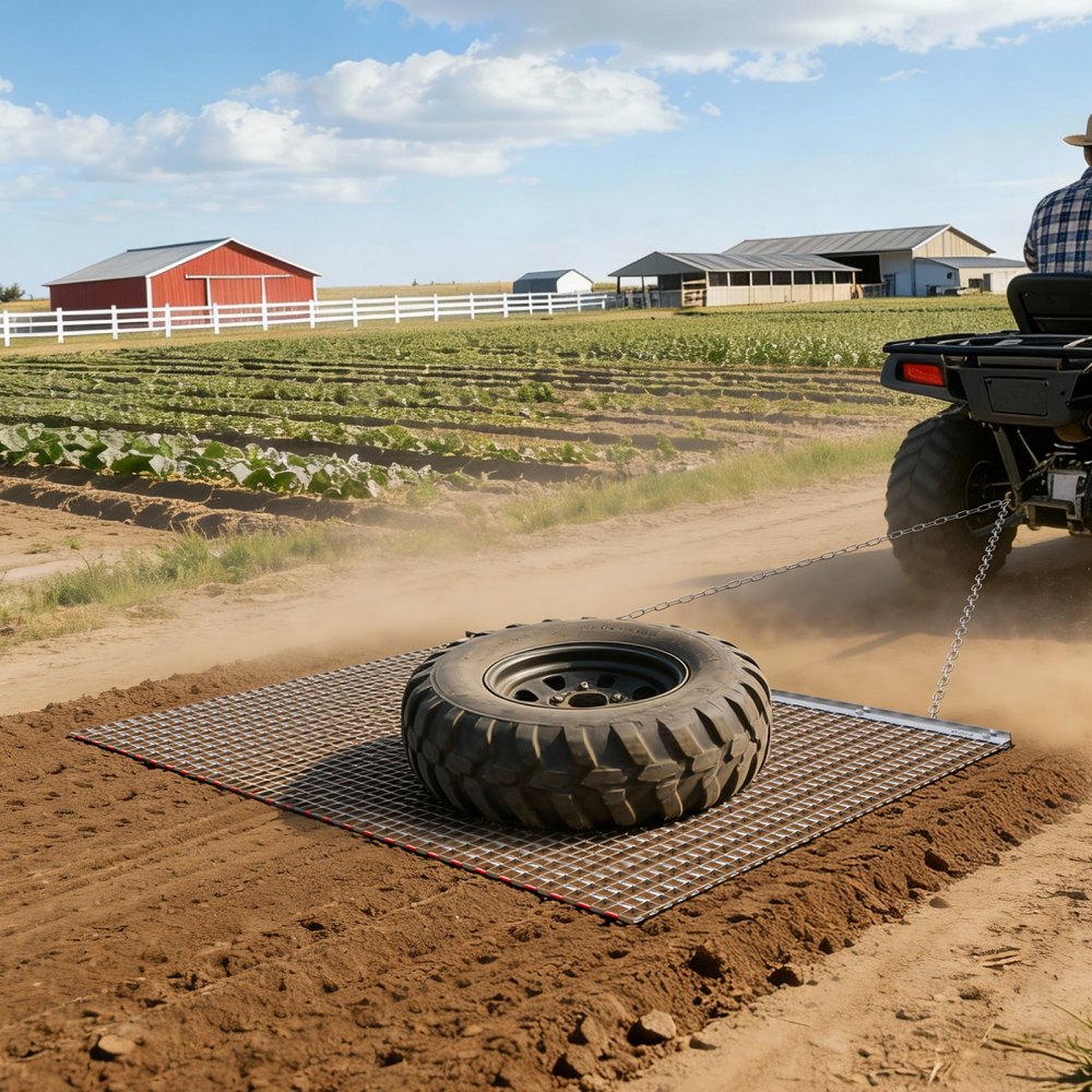 VEVOR Drag Harrow, 5 x 3 ft, High-Efficiency Chain Harrow Rake, ATVs UTVs Tractors Attachments, Durable Galvanized Steel Mesh Drag Mat with Towing Chain, for Gravel Driveway Ruts Farm Field Leveling