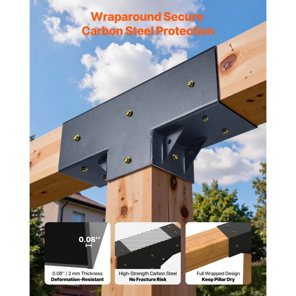 VEVOR Pergola Kit 2-Pack, T-Shaped 4x4 (Actual 3.5x3.5 Inch), 3-Way Pergola Brackets DIY Woodworking Gazebo Bracket Kit with Screws for 3.5x3.5 Inch Wood Beams in Actual Size for Outdoor Party Banquet