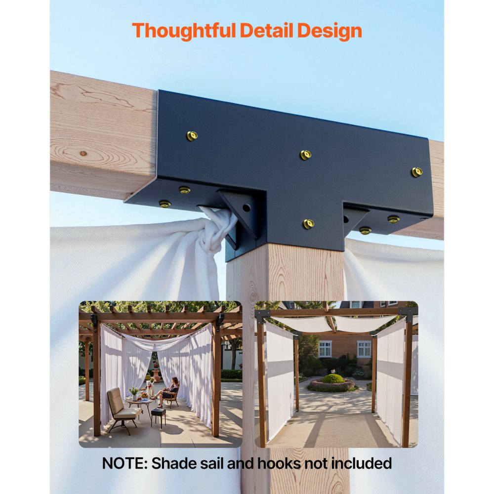 VEVOR Pergola Kit 4-Pack, T-Shaped 4x4 (Actual 3.5x3.5 Inch), 3-Way Pergola Brackets DIY Woodworking Gazebo Bracket Kit with Screws for 3.5x3.5 Inch Wood Beams in Actual Size for Outdoor Party Banquet