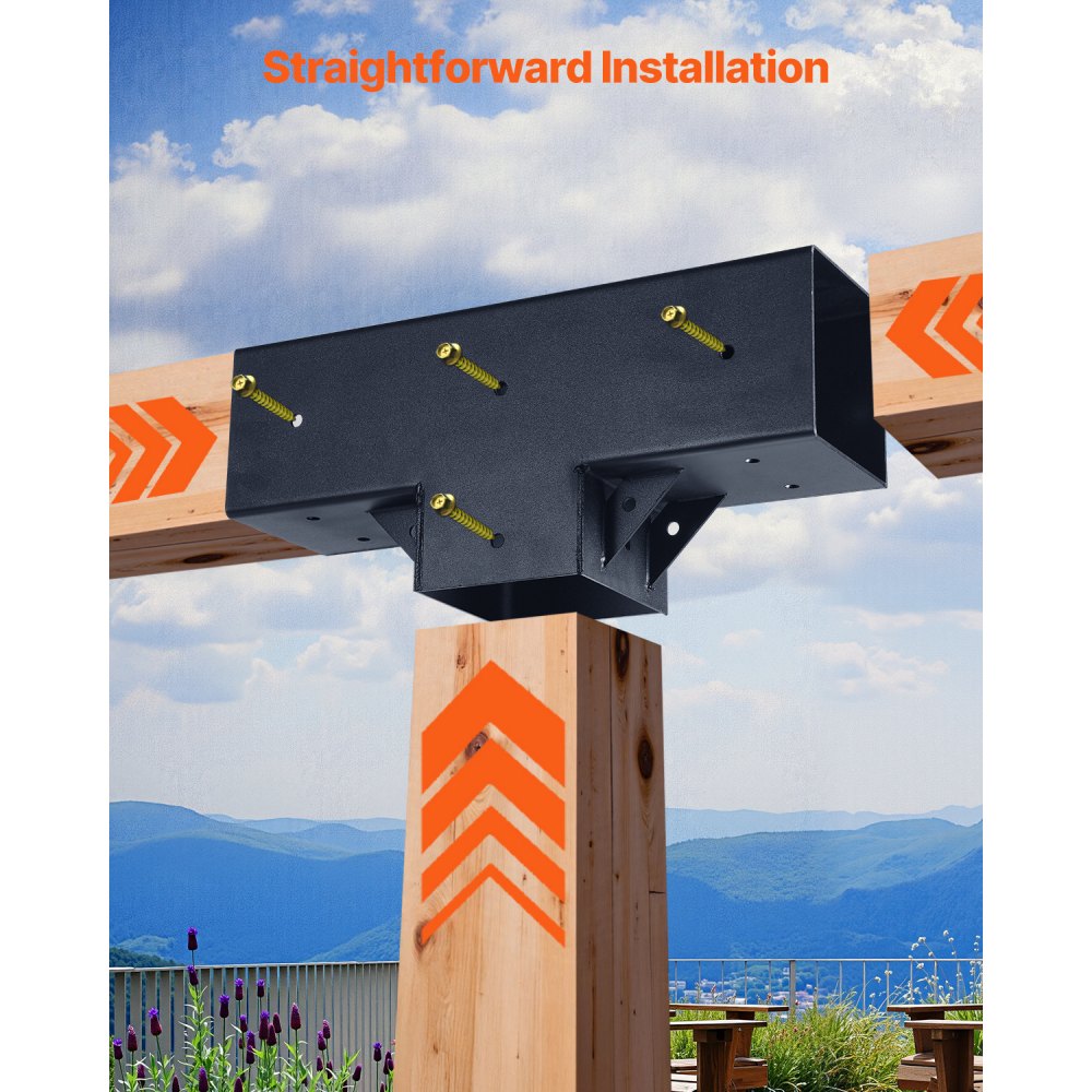 VEVOR Pergola Kit 4-Pack, T-Shaped 4x4 (Actual 3.5x3.5 Inch), 3-Way Pergola Brackets DIY Woodworking Gazebo Bracket Kit with Screws for 3.5x3.5 Inch Wood Beams in Actual Size for Outdoor Party Banquet