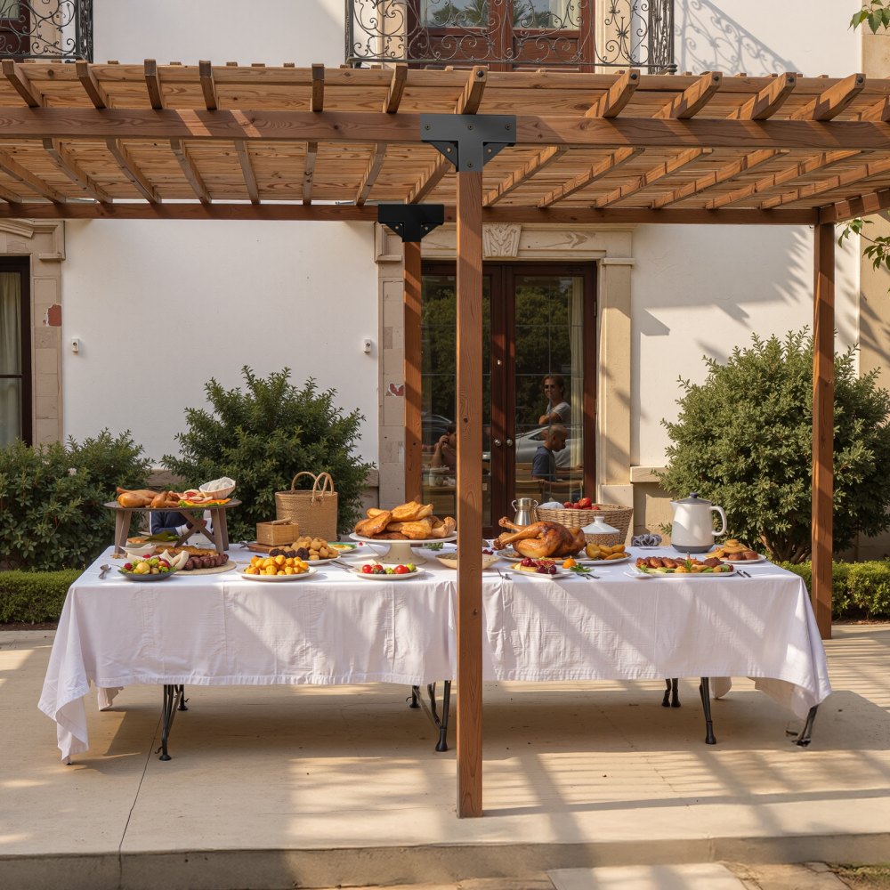 VEVOR Pergola Kit 4-Pack, T-Shaped 4x4 (Actual 3.5x3.5 Inch), 3-Way Pergola Brackets DIY Woodworking Gazebo Bracket Kit with Screws for 3.5x3.5 Inch Wood Beams in Actual Size for Outdoor Party Banquet