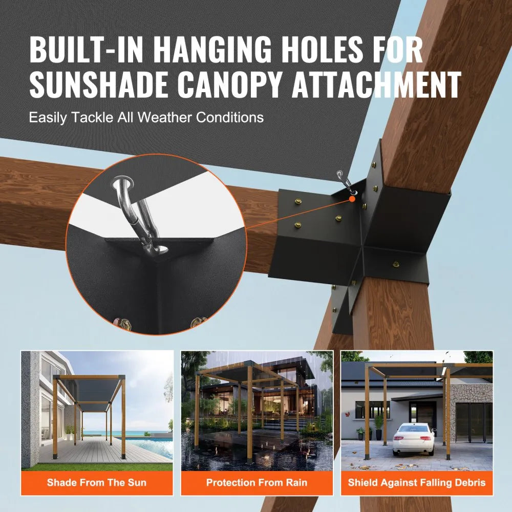 VEVOR Pergola Bracket Kit 4''x4''(Inner Size 3.6x3.6), 2pcs 4-Way Heavy Duty Corner Bracket Woodworks DIY Post Base Kit, Easy Installation Wooden Beams for Gazebos, Patio Pergolas, Log Cabin Outdoor