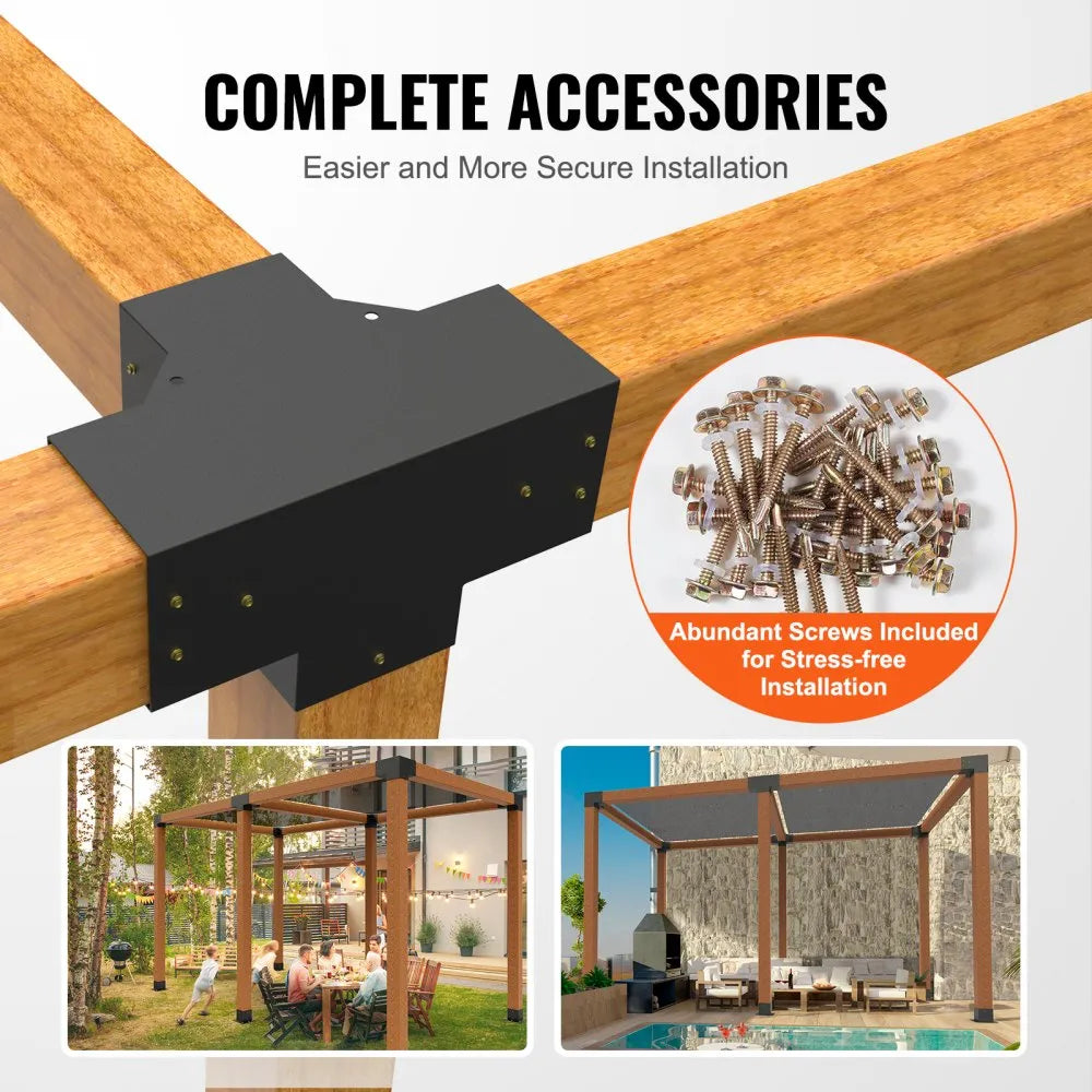VEVOR Pergola Bracket Kit 6''x6''(Inner Size 5.6x5.6), 2pcs 4-Way Heavy Duty Corner Bracket Woodworks DIY Post Base Kit, Easy Installation Wooden Beams for Gazebos, Patio Pergolas, Log Cabin Outdoor