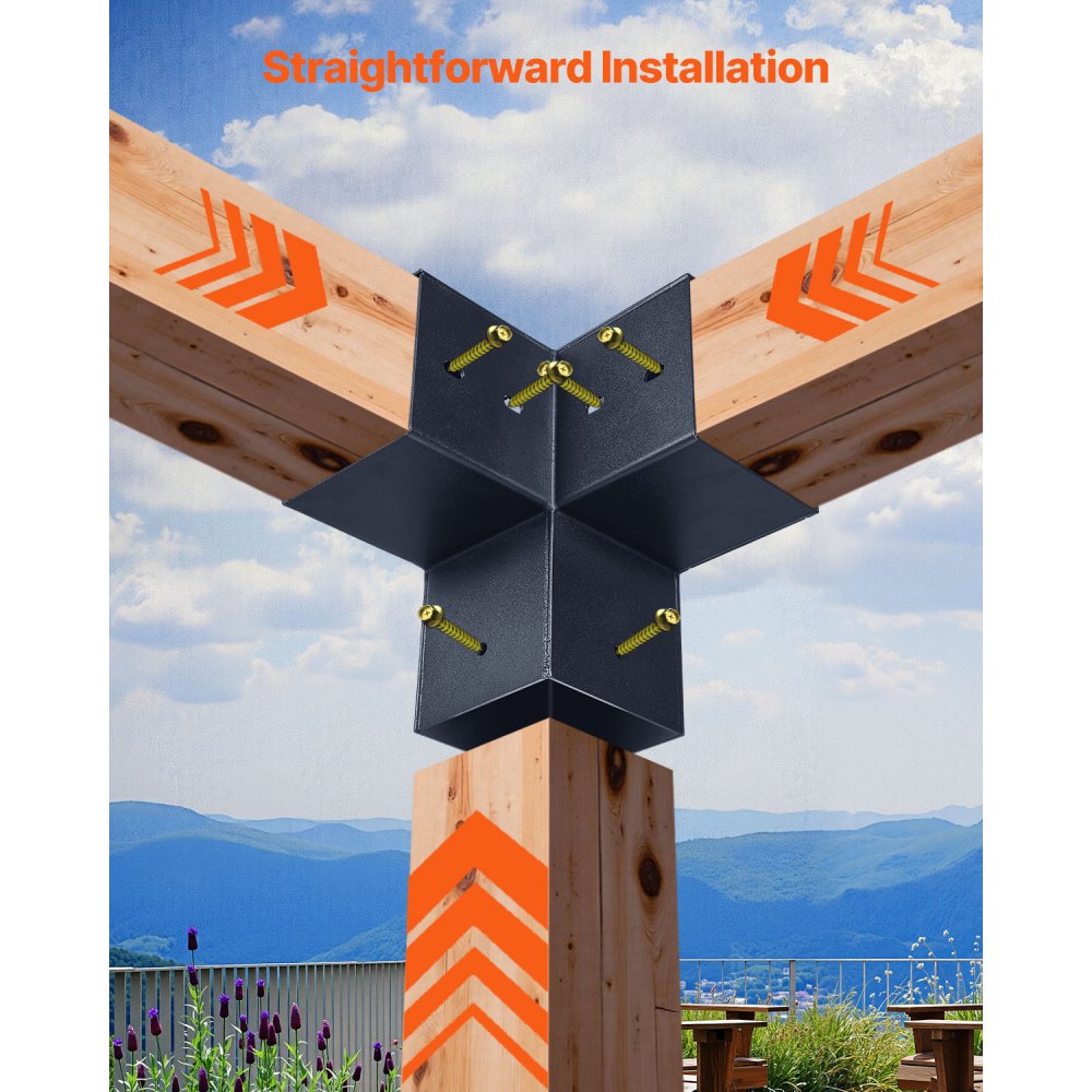VEVOR Pergola Kit, 4x4 Inch Pointed-Roof Pergola Brackets for 3.5x3.5 In Lumbers in Actual Size, 3-Way / 4-Way Gazebo Bracket with Post Bases & Ridge Brackets for Outdoor Pergolas Gazebo Shed, 14 Pcs