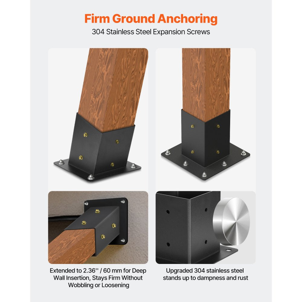 VEVOR Pergola Kit, 4x4 Inch 4-Way Slanted Bracket for 3.5x3.5 Inch Wood Beams in Actual Size, Carbon Steel Pergola Bracket with Post Base and Wall Mount Base, for Outdoor Pergolas, Gazebos, Sheds