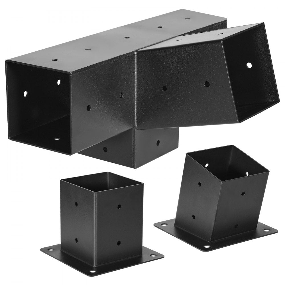 VEVOR Pergola Kit, 4x4 Inch 4-Way Slanted Bracket for 3.5x3.5 Inch Wood Beams in Actual Size, Carbon Steel Pergola Bracket with Post Base and Wall Mount Base, for Outdoor Pergolas, Gazebos, Sheds