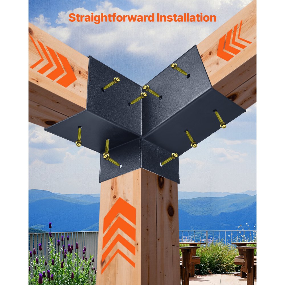 VEVOR Pergola Kit, 4x4 Inch 3-Way Slanted Brackets for 3.5x3.5 Inch Wood Beams in Actual Size, 2-Pack Pergola Brackets with 2 Post Bases and 2 Wall Mount Bases, for Outdoor Pergolas, Gazebos, Sheds