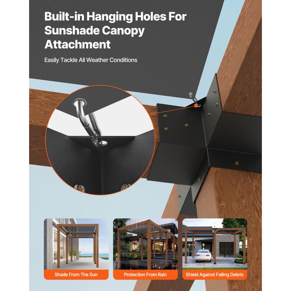 VEVOR Pergola Bracket Kit 6''x6''(Inner Size 5.6x5.6), 4pcs 4-Way Heavy Duty Corner Bracket Woodworks DIY Post Base Kit, Easy Installation Wooden Beams for Gazebos, Patio Pergolas, Log Cabin Outdoor