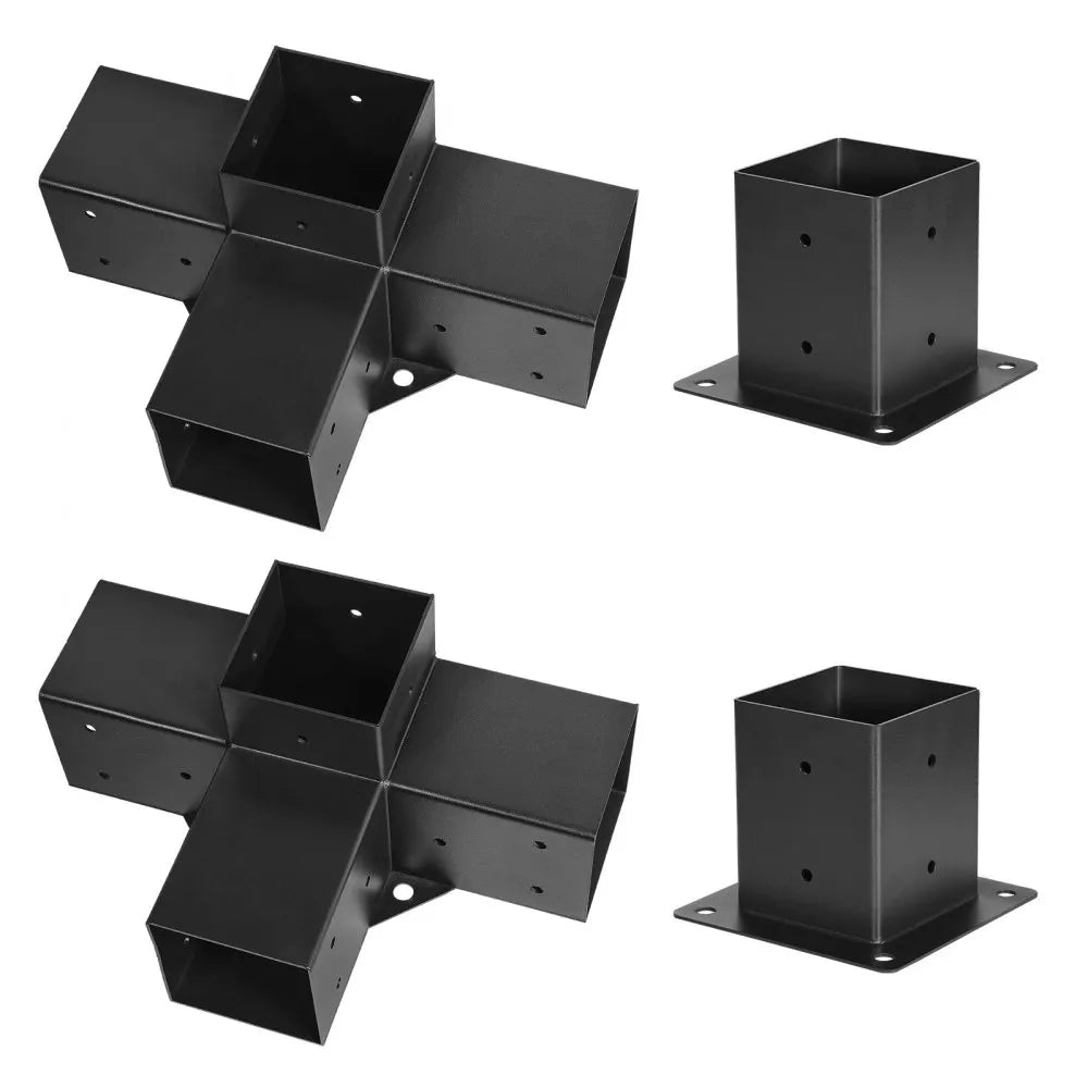 VEVOR Pergola Bracket Kit, 4x4 Inch (Inner Size 3.5x3.5), 2 Pcs 4-Way Heavy Duty Corner Bracket Woodworks DIY Post Base Kit, Easy Installation Wooden Beams for Gazebos, Patio Pergolas, Log Cabin
