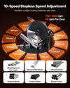 10-speed stepless speed adjustment infographic (750-1300 rpm)