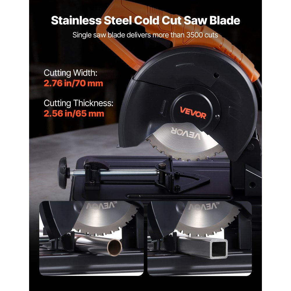 VEVOR Chop Saw, 7-1/4 in Stainless Steel Cold Cut Blade, 1200 W Motor, 4000 r/min Speed, 0-45° Adjustable Cutting Angle, Metal Cutting Chop Saw for Metal Square and Flat Tubes, I-Shaped Steels