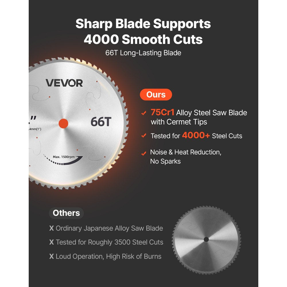 VEVOR Chop Saw 14-inch Cold Cut Blade 2800 W Powerful Motor Cut Off Saw, For Cutting Metal, -45° to 45° Adjustable Angle, Efficient Dry Cutting, with Thickened Blade Guard and Chip Collection Box