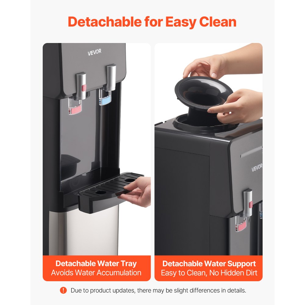 VEVOR Top Loading Water Cooler Dispenser, Hot and Cold Water Dispenser for 3 or 5 Gallons Bottles, Sturdy Stainless Steel and Child Security Lock, Ideal for Homes, Kitchens, Offices, Dorms, Black
