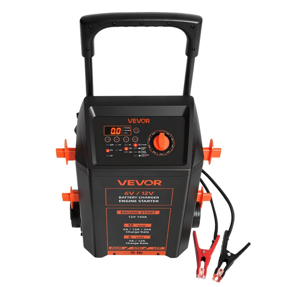 VEVOR 6V/12V Wheeled Battery Charger 150A 12V Car Charger Engine Starter, Heavy Duty Automotive Car Battery Maintainer, Fully Automatic, with Wheels, Compatible with Lead-Acid and Lithium Batteries