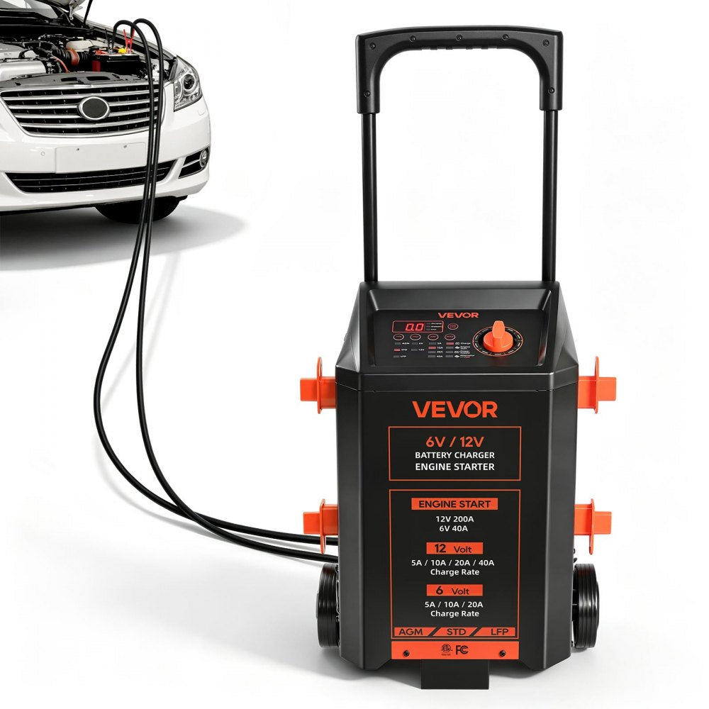 Vevor Battery Charger Wheeled 6V/12V 40A/200A Engine Starter Car Battery Maintainer New