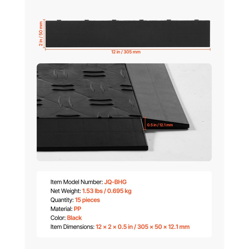 VEVOR Male Garage Floors Transition Edge Kit, 15 PCS Sturdy PP Interlocking Modular Garage Floor Edging Slip-resistant, Easy Assembly Compatible Only With VEVOR Upgraded 6-Lock Garage Mats, Black