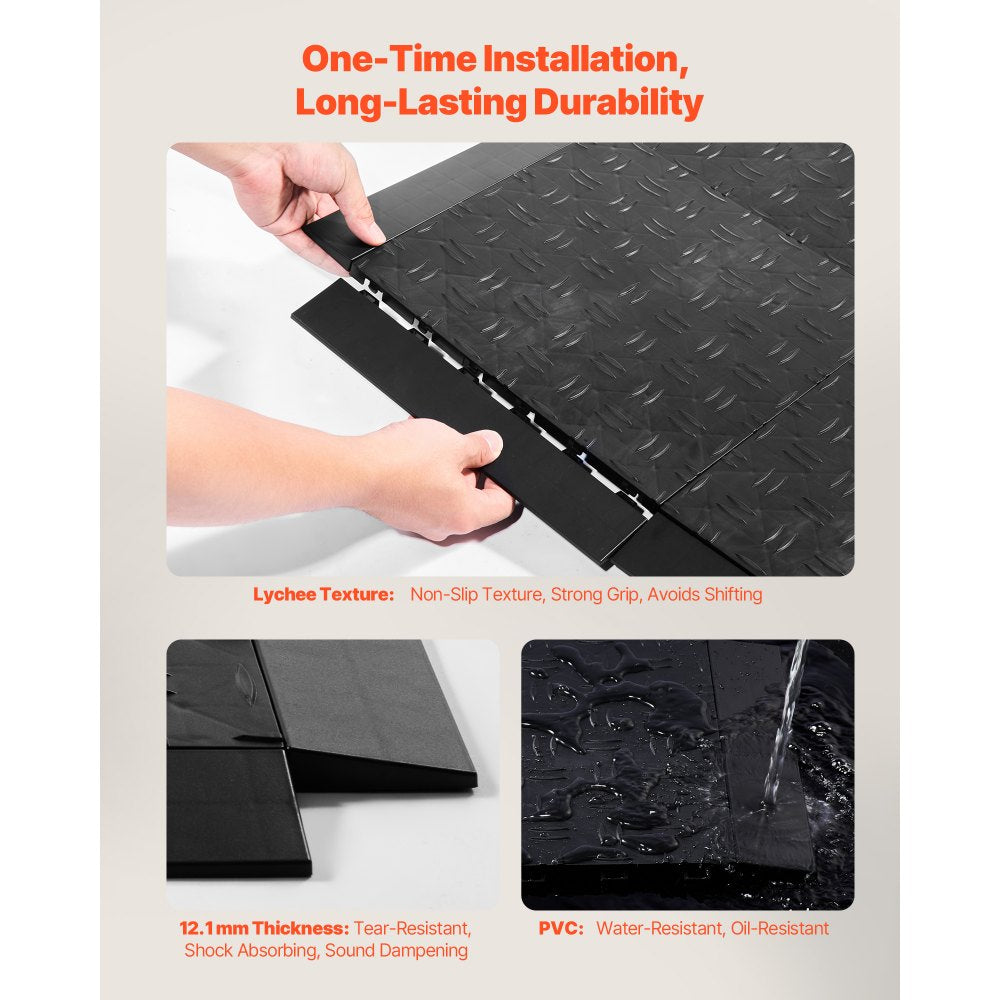 VEVOR Female Garage Floors Transition Edge Kit, 15 PCS Sturdy PP Interlocking Modular Garage Floor Edging Slip-resistant, Easy Assembly Compatible Only With VEVOR Upgraded 6-Lock Garage Mats, Black