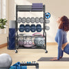 VEVOR Yoga Mat Storage Rack, Home Gym Workout Equipment Organizer, Powder Coated Finish Steel Yoga Mat Holder with Hooks & Wheels, Weight Rack for Dumbbell, Kettlebell, Foam Roller, and Yoga Strap