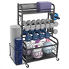 VEVOR Yoga Mat Storage Rack, Home Gym Workout Equipment Organizer, Powder Coated Finish Steel Yoga Mat Holder with Hooks & Wheels, Weight Rack for Dumbbell, Kettlebell, Foam Roller, and Yoga Strap
