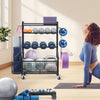 VEVOR Yoga Mat Storage Rack, Powder Coated Finish Steel Yoga Mat Holder, Home Gym Workout Equipment Organizer with Hooks & Wheels, Weight Rack for Foam Roller, Dumbbell, Kettlebell, and Yoga Strap