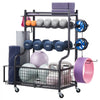 VEVOR Yoga Mat Storage Rack, Powder Coated Finish Steel Yoga Mat Holder, Home Gym Workout Equipment Organizer with Hooks & Wheels, Weight Rack for Foam Roller, Dumbbell, Kettlebell, and Yoga Strap