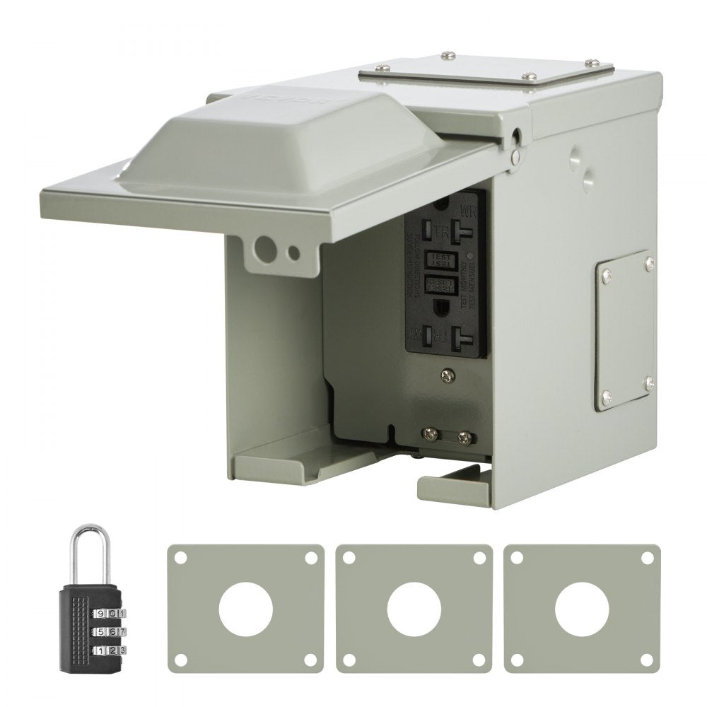 VEVOR Outdoor Electrical Outlet Box, 20 AMP GFCI Receptacle, Electrical Outlet Panel Box with GFCI Protection, IP54 Weatherproof Exterior, Power Plug Outlet Box, for Halloween Decorations Patio Lights