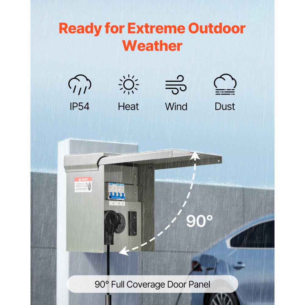 VEVOR Temporary Power Outlet Panel, 20 30 50 Amp, RV EV Electrical Outlet Panel, with NEMA 50 Amp NEMA 30 Amp GFCI 20 Amp Receptacle Installed, Pre-Wired IP54 Weatherproof Box, for RV Camper Motorhome
