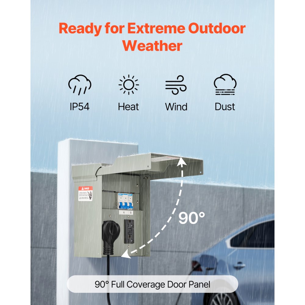 VEVOR Temporary Power Outlet Panel, 20 50 Amp, RV EV Electrical Outlet Panel with NEMA 50 Amp GFCI 20 Amp Receptacle Installed, Pre-Wired IP54 Weatherproof Box, for RV Camper Car Travel Motorhome