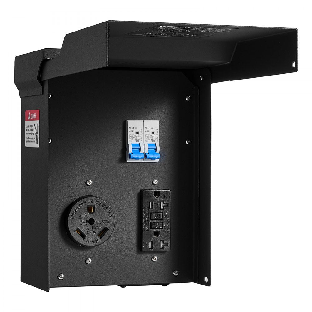 VEVOR 30 20 Amp RV Temporary Power Outlet Box Electrical Panel with Breaker, Weatherproof Electrical Outlet Box, with Prewired 30 Amp & 20 Amp GFCI Receptacle, for RV Camper, Travel Trailer, Motorhome