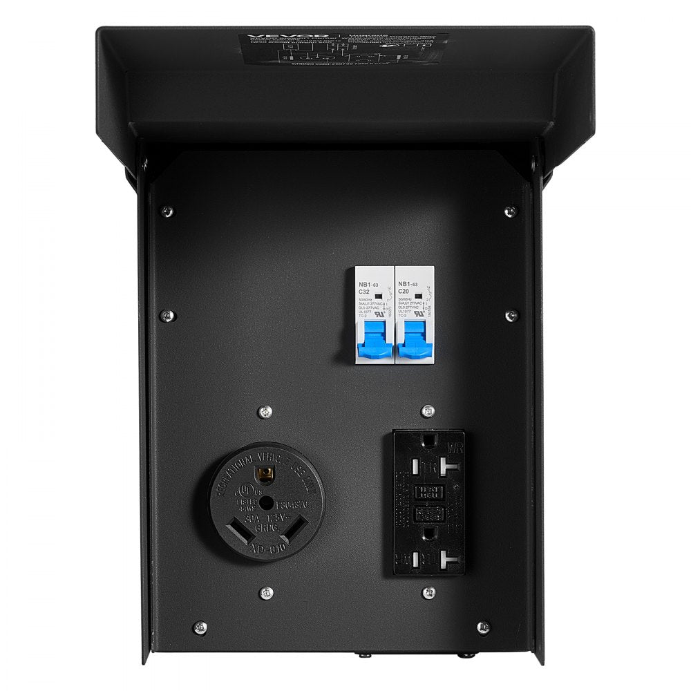 VEVOR 30 20 Amp RV Temporary Power Outlet Box Electrical Panel with Breaker, Weatherproof Electrical Outlet Box, with Prewired 30 Amp & 20 Amp GFCI Receptacle, for RV Camper, Travel Trailer, Motorhome