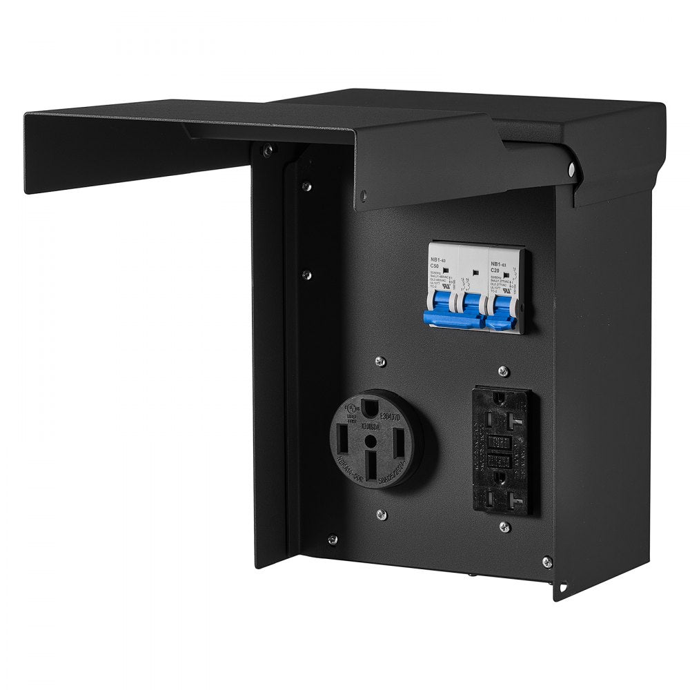 VEVOR 50 20 Amp RV Temporary Power Outlet Box Electrical Panel with Breaker, Weatherproof Electrical Outlet Box, with Prewired 50 Amp & 20 Amp GFCI Receptacle, for RV Camper, Travel Trailer, Motorhome