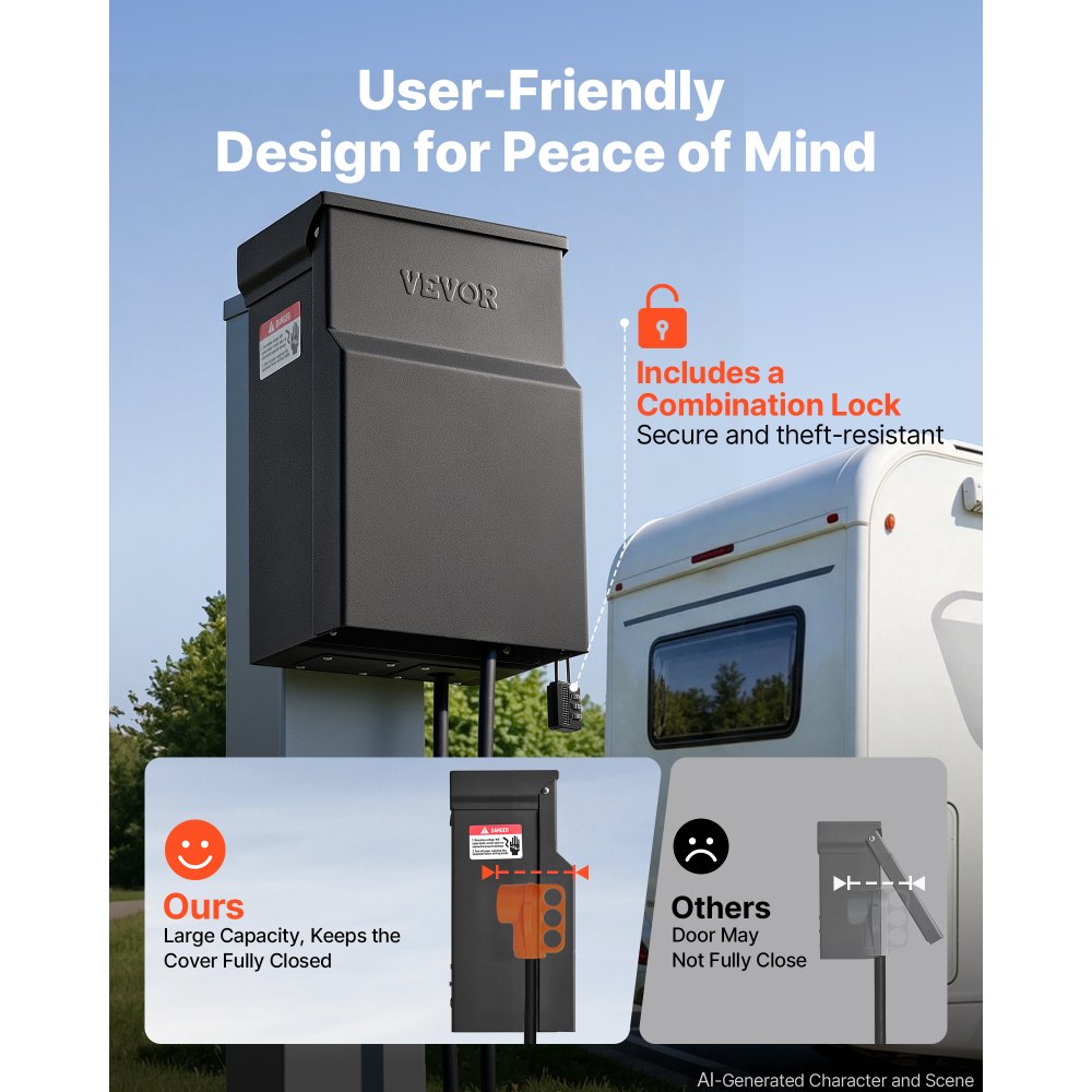 VEVOR Temporary Power Outlet Panel with Timer 30A/20A RV Electrical Box, for RV Hookup Camper Travel Trailer EV Electric Car, NEMA 30 Amp GFCI 20 Amp Receptacle Installed, NEMA 3R Weatherproof Box