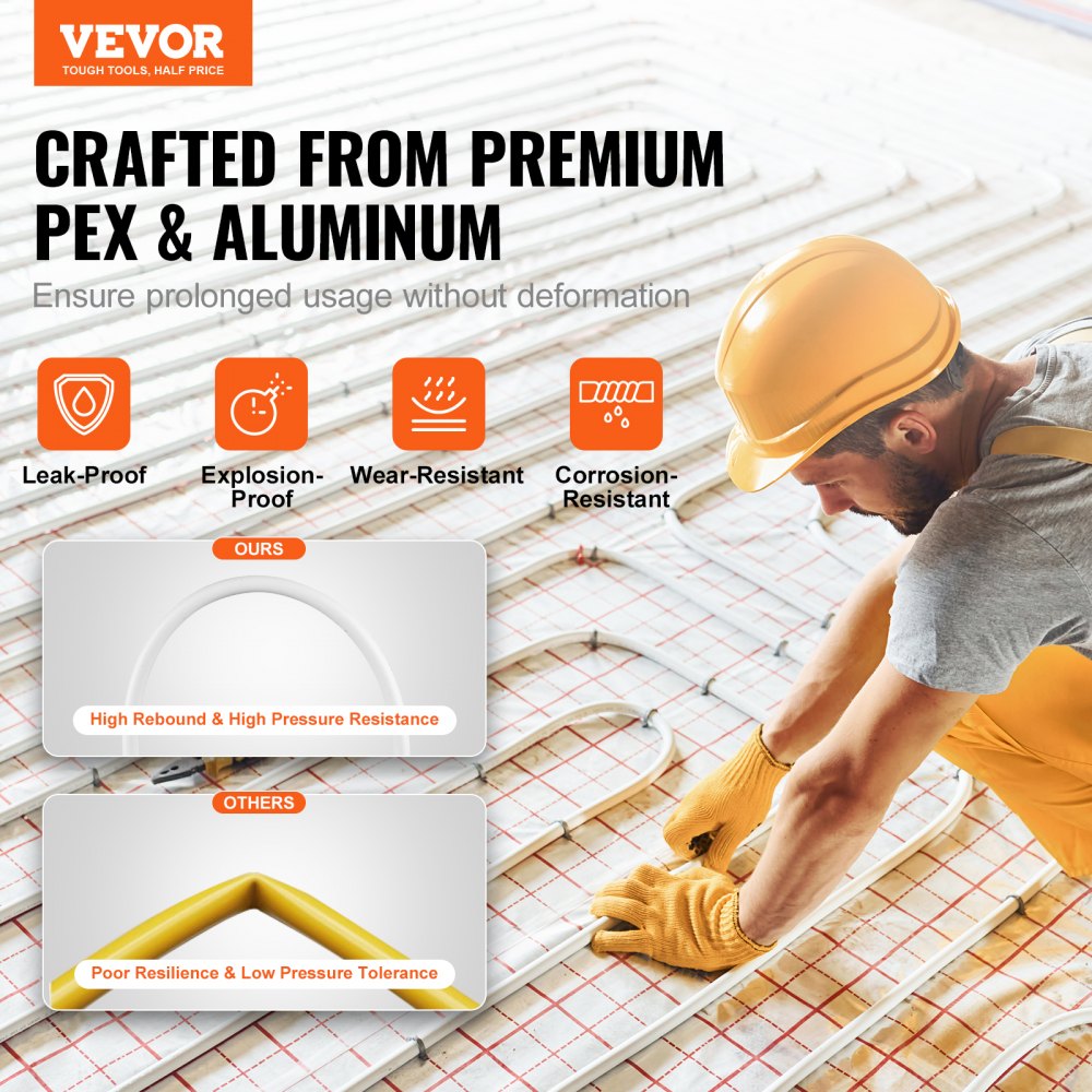 VEVOR PEX-AL-PEX Tube, 82ft, 5/8'' Diameter Aluminum-Plastic Composite Pipe Oxygen Barrier Radiant Floor PEX Pipe, 0.08'' Thickness Radiant Heat Floor Plumbing 25M Inner Aluminum Layer PEX Tubing Pipe