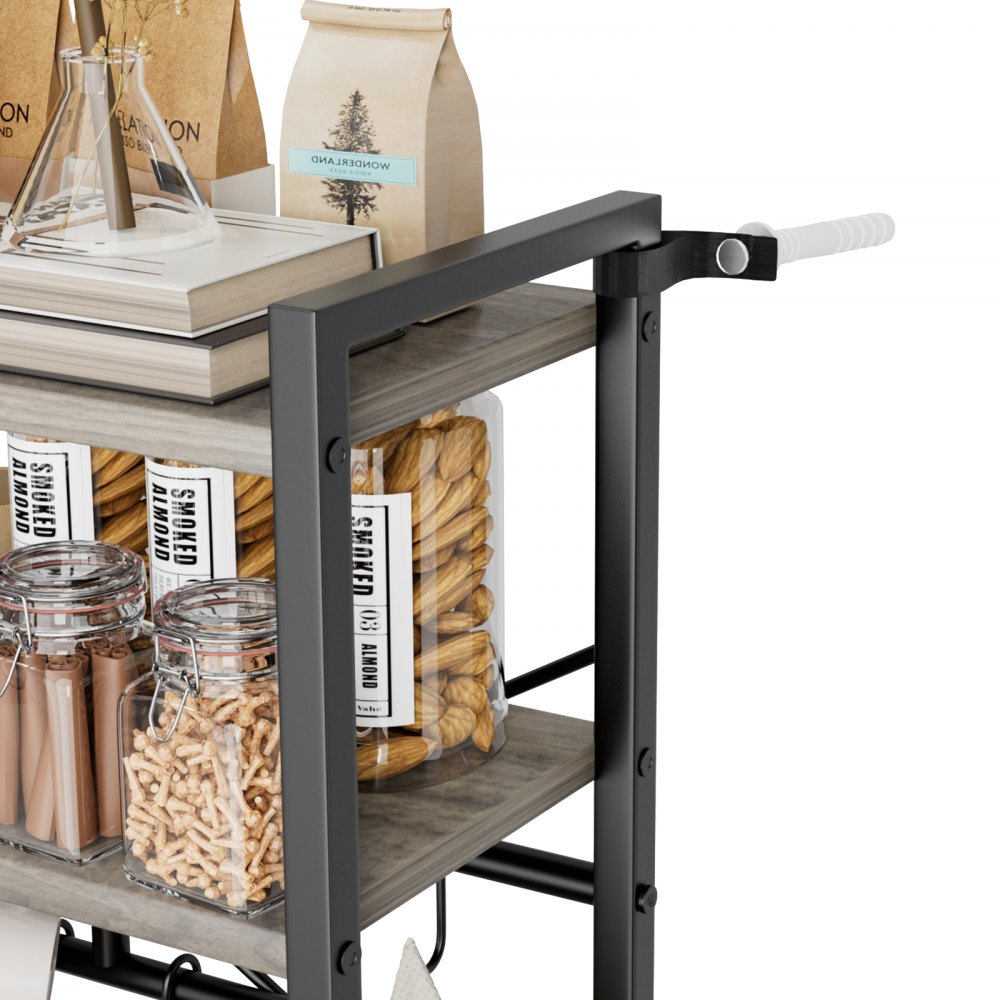 VEVOR Kitchen Bakers Rack, 23.6 inch Width Bakers Rack, Kitchen Stand with X-Shaped Support Bar, 12 S-Shaped Hooks, Double-Layer Top Shelf, Coffee Bar Stand for Dishes & Bowls, Spice Bottles